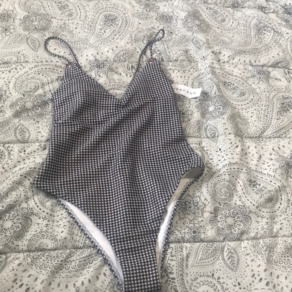 Black and white checkered one piece bathing suit